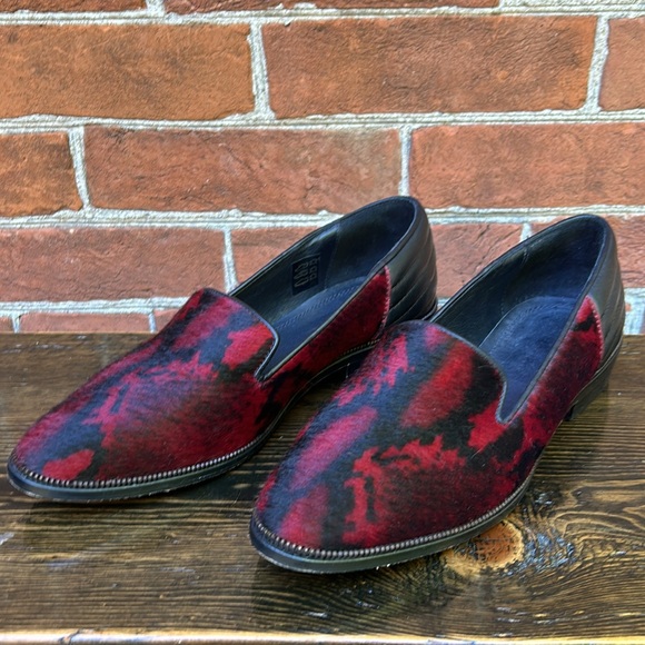 The Kooples Pony Hair Python Print Red Black Loafers Leather - Picture 1 of 7